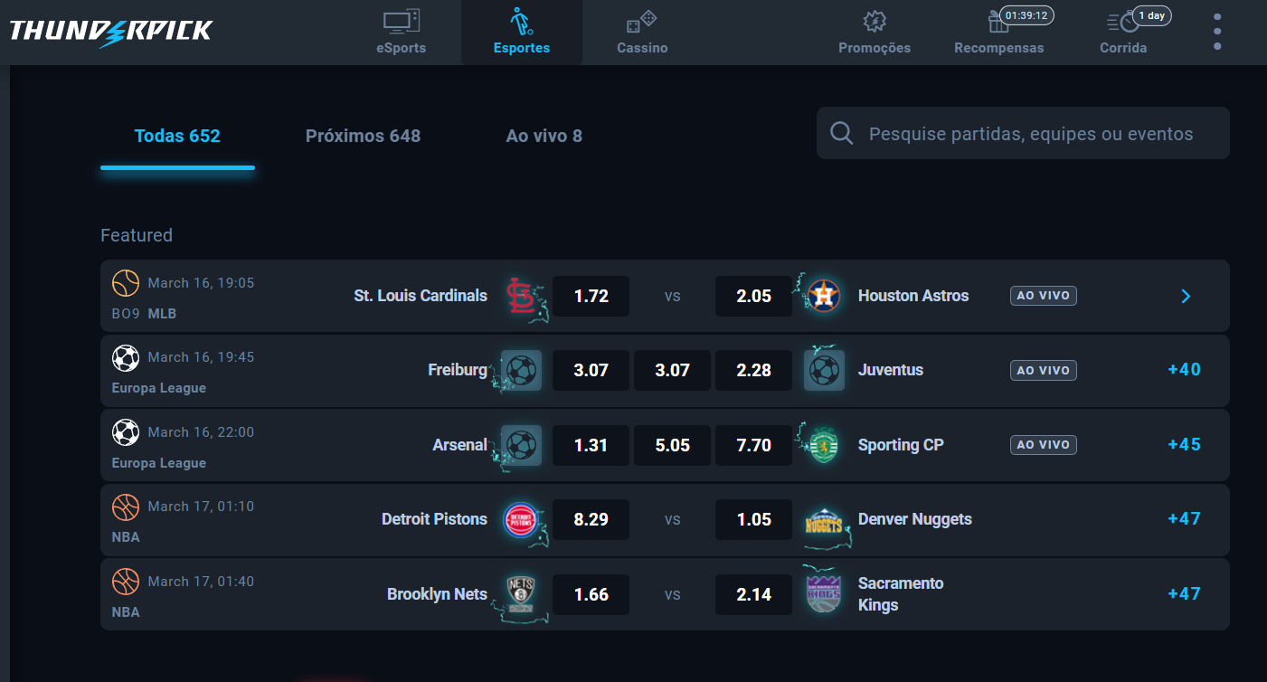 Avaliação de apostas esportivas Thunderpick