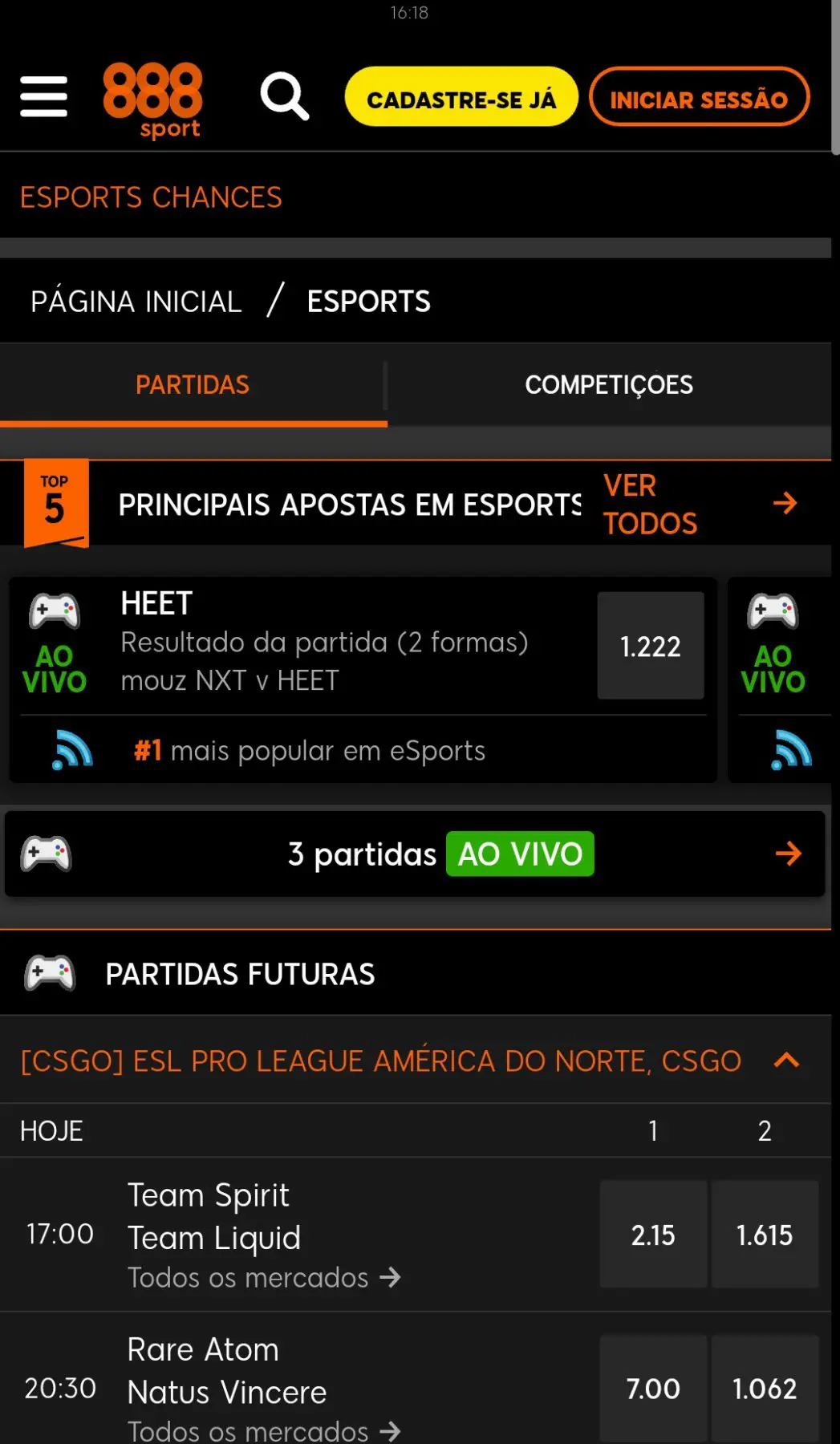 eSports apostas 888 sport