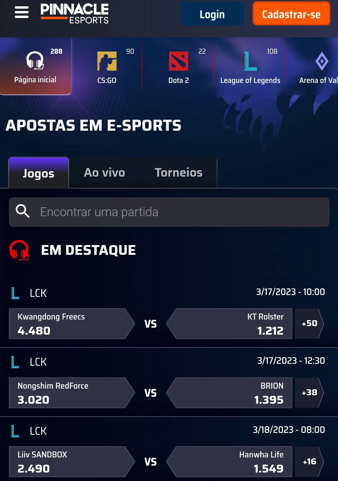 pinnacle aposta esports
