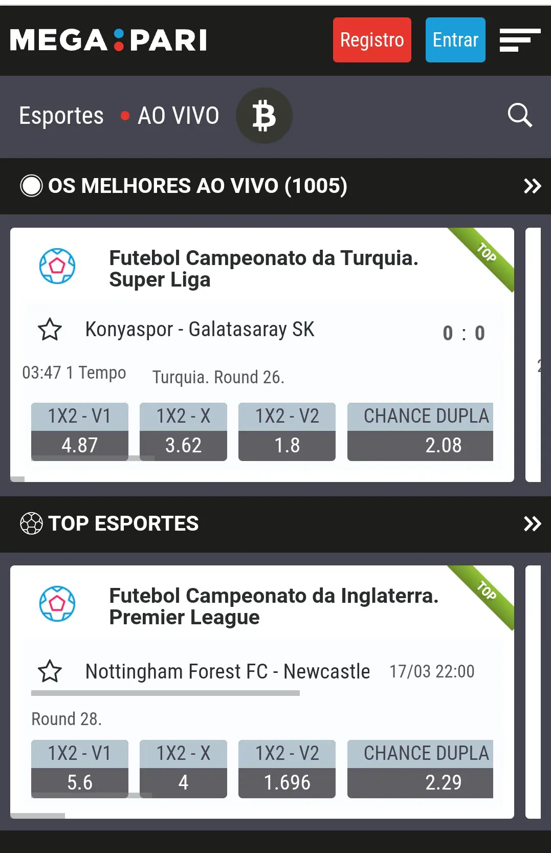 megapari apostas ao vivo