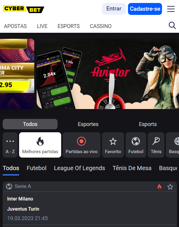 página inicial Cyberbet